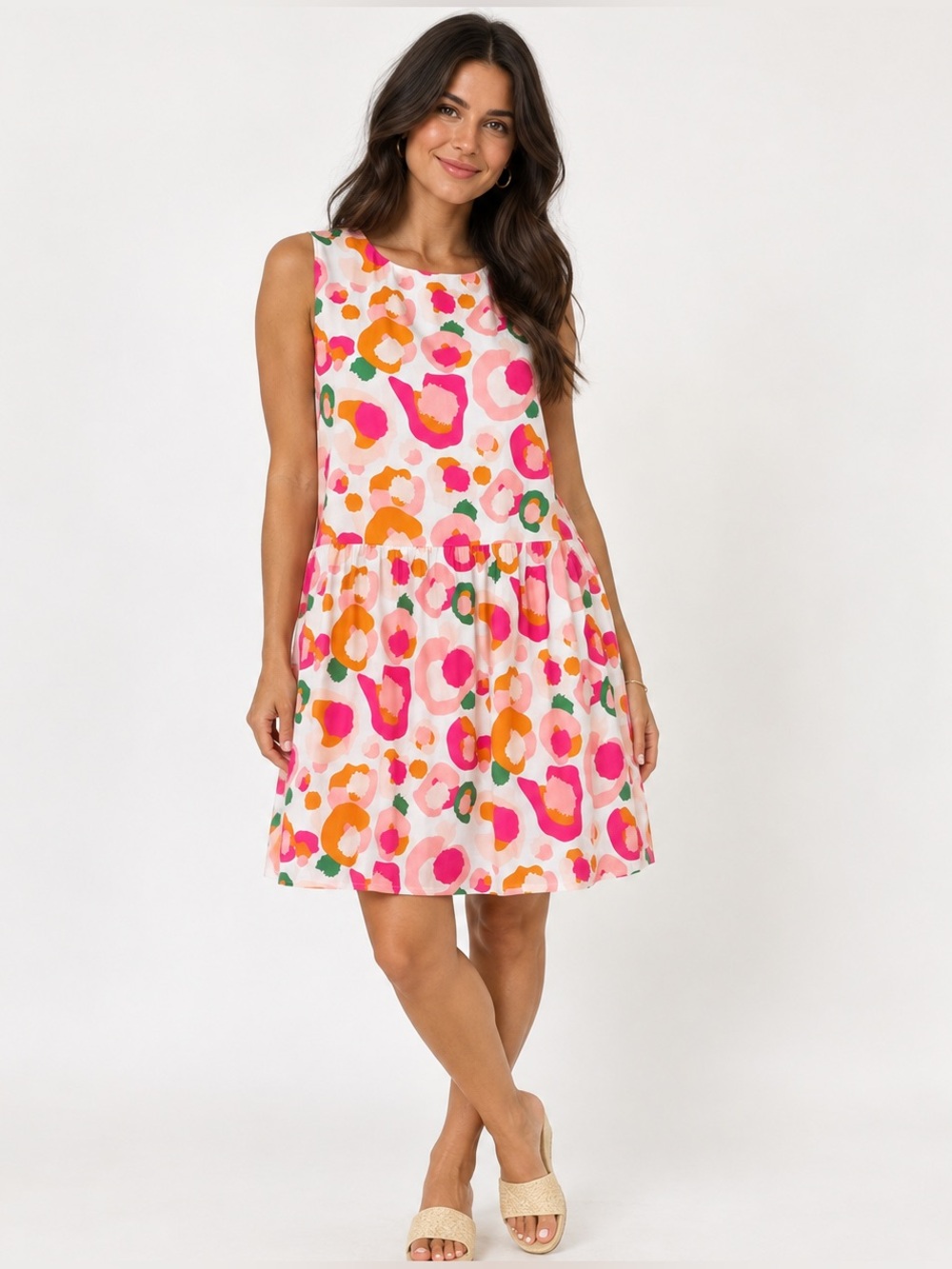 Emily McCarthy Minnie Joy Dress Linen Blend Abstract Color Sleeveless Size Large